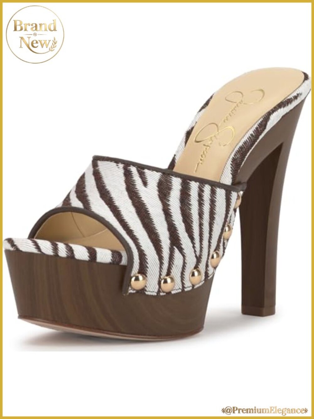 Studded Platform Sandal Slingback Cone Heel Zebra Stripe